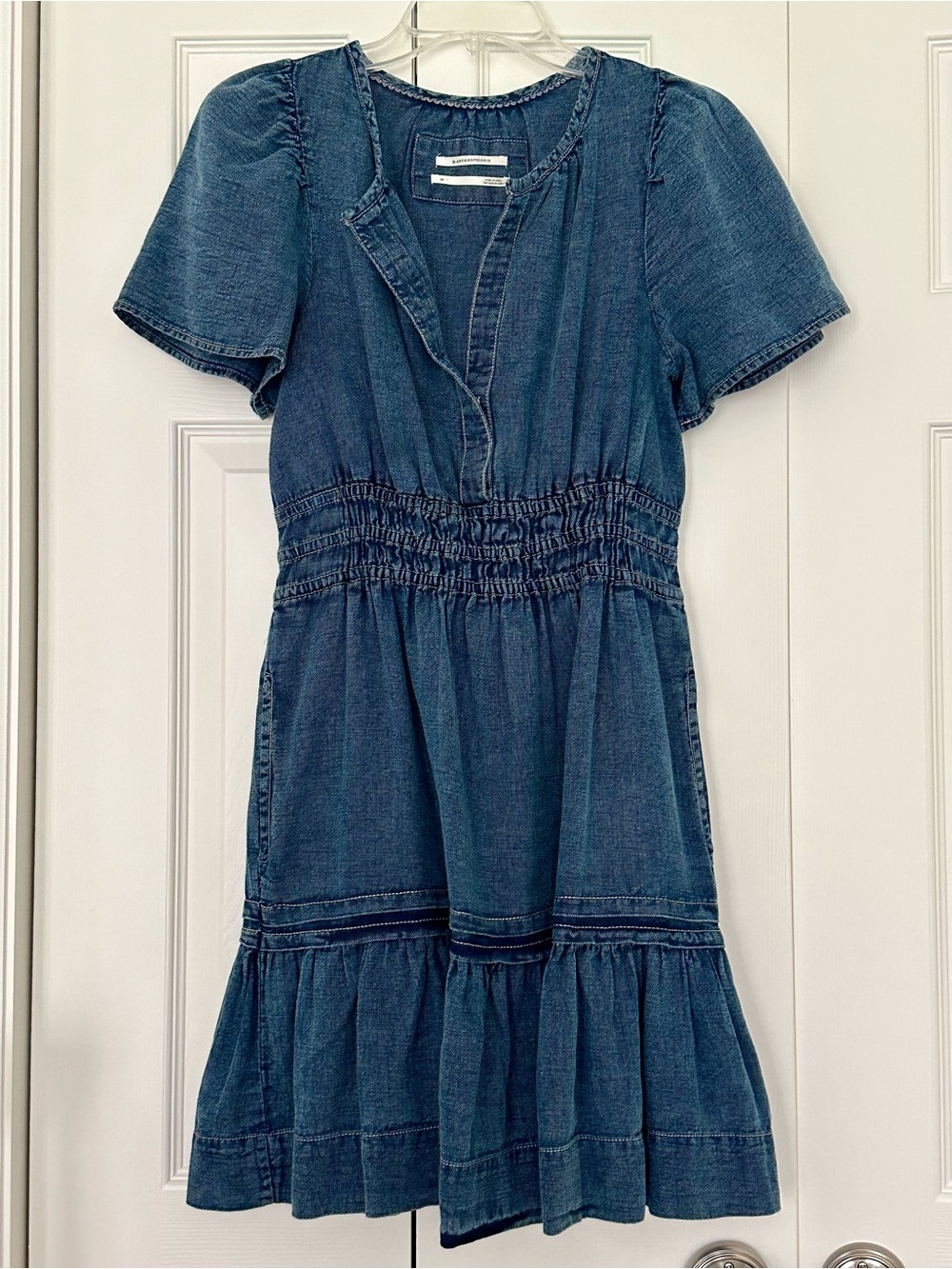 Anthropologie Smocked-Waist Denim Mini Dress - Picture 3 of 5